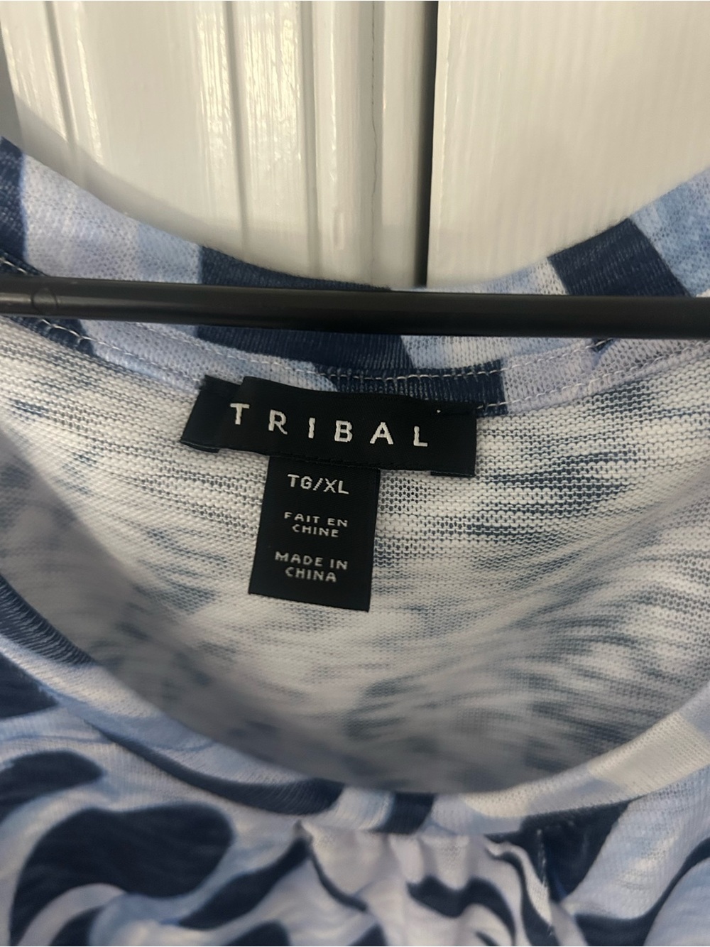Tribal Navy and Light Blue Leaf-Print Scoop Neck Top - Picture 3 of 3